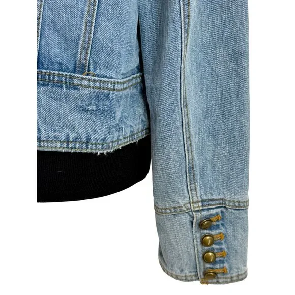 RARE Free People Military Denim Jacket L| Coastal Cowgirl Grunge Boho Streetwear - Picture 9 of 16